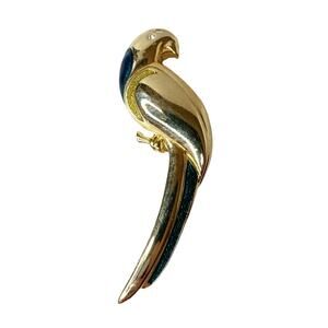 Liz Claiborne Parrot Brooch Pin Bird Gold Tone Signed Rhinestone Eye 2.75"